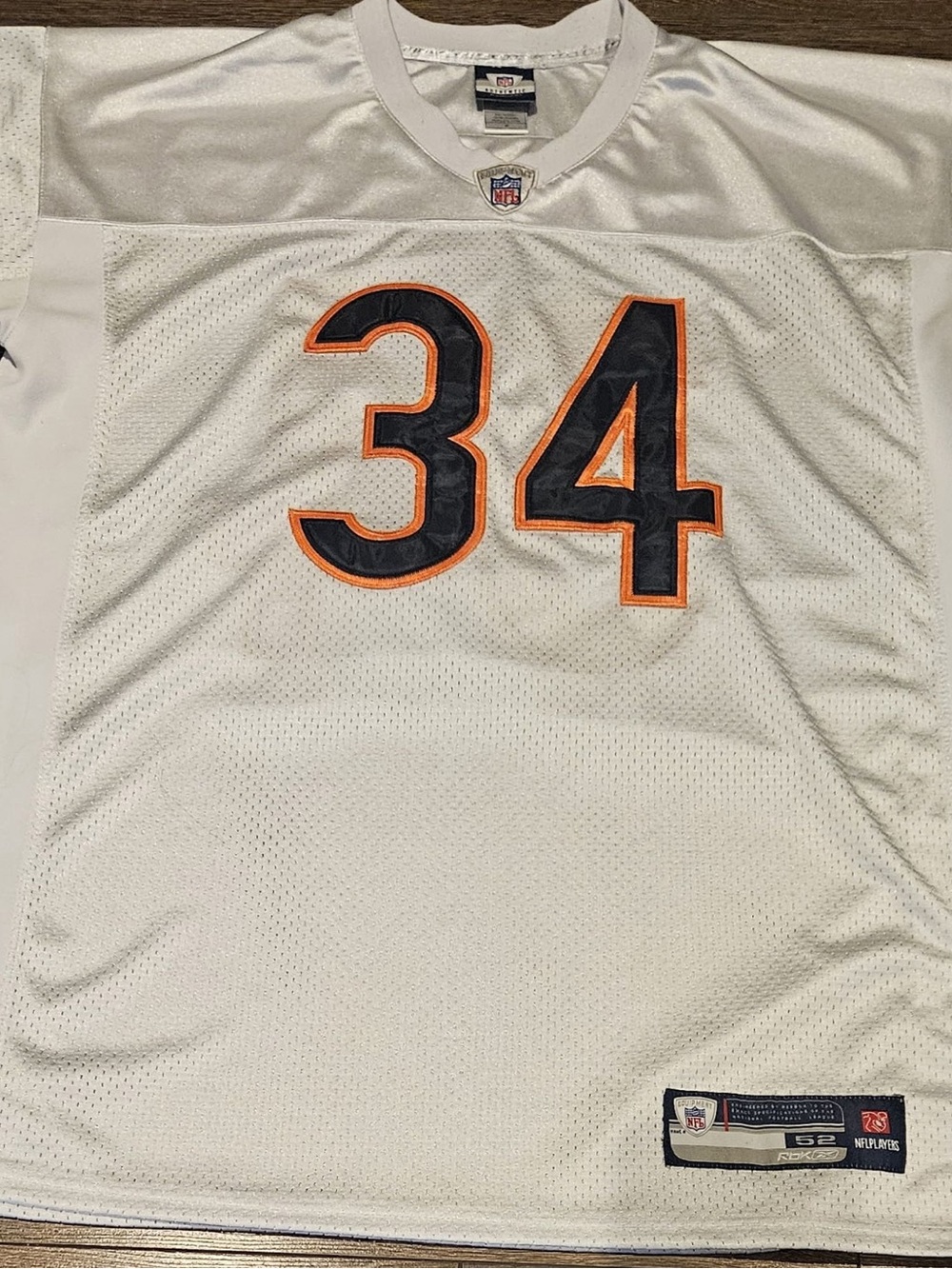 Reebok White NFL Walter Payton Jersey with Navy and Orange #34 Size 52